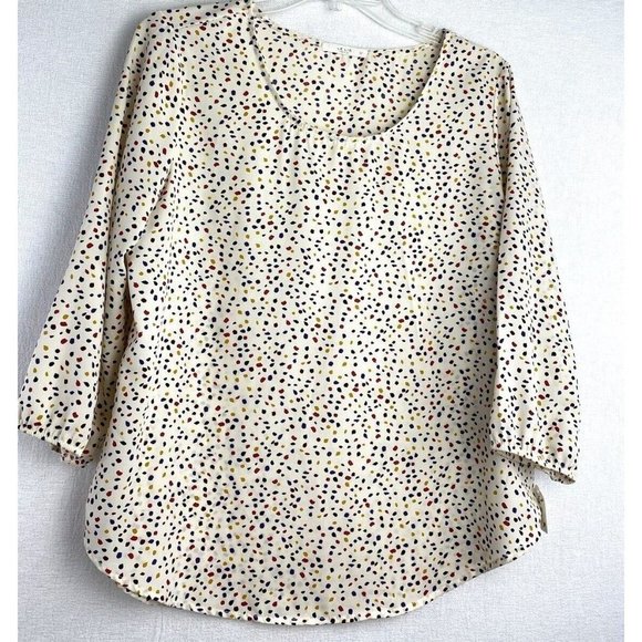 Anthropologie  Le Lis Ivory Scatter Dot Print 3/4 Sleeve Blouse Sz M - Picture 1 of 10